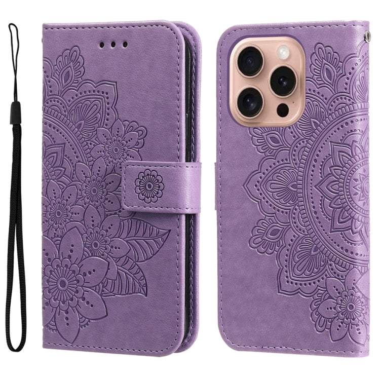 Seven-petal Flowers Embossing Leather Phone Case, For iPhone 16 Pro Max, For iPhone 16 Pro, For iPhone 16 Plus, For iPhone 16, For iPhone SE 20224, For iPhone 15 Pro Max