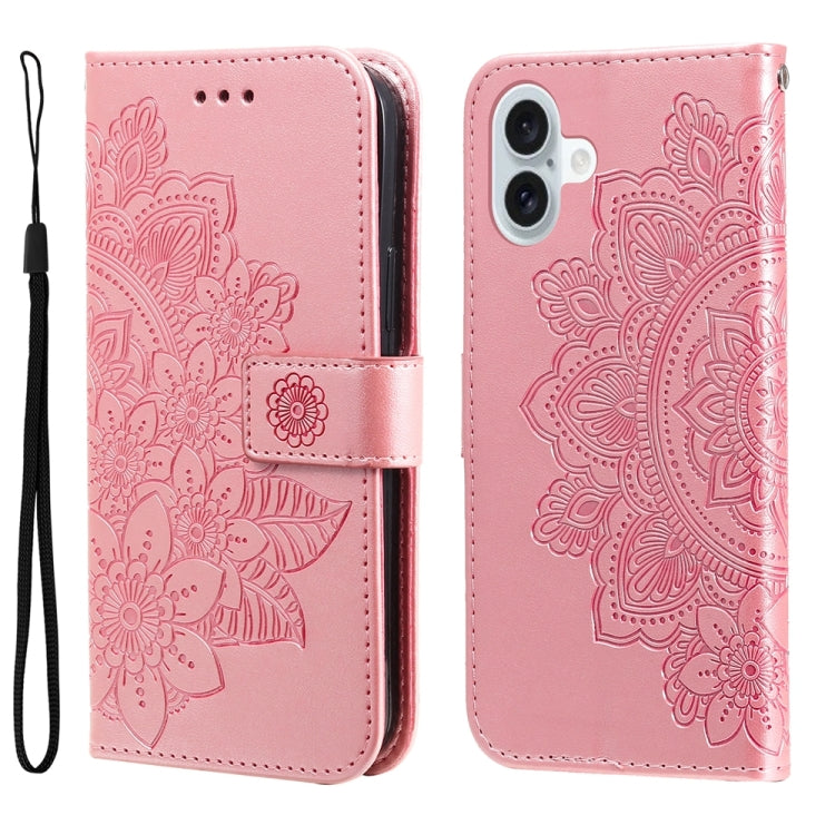 Seven-petal Flowers Embossing Leather Phone Case, For iPhone 16 Pro Max, For iPhone 16 Pro, For iPhone 16 Plus, For iPhone 16, For iPhone SE 20224, For iPhone 15 Pro Max