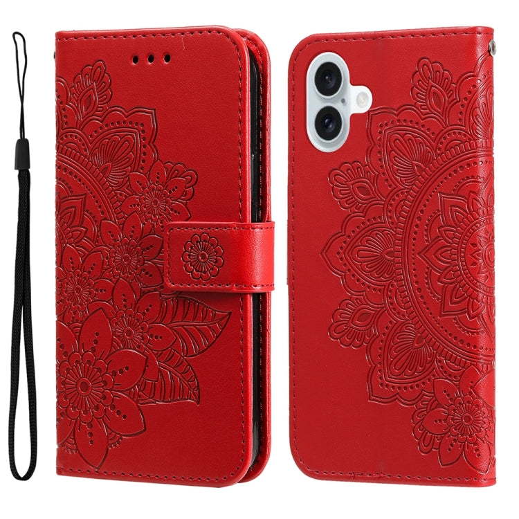 Seven-petal Flowers Embossing Leather Phone Case, For iPhone 16 Pro Max, For iPhone 16 Pro, For iPhone 16 Plus, For iPhone 16, For iPhone SE 20224, For iPhone 15 Pro Max