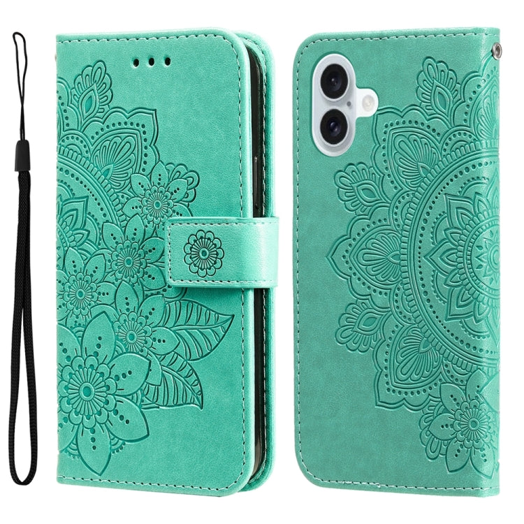 Seven-petal Flowers Embossing Leather Phone Case, For iPhone 16 Pro Max, For iPhone 16 Pro, For iPhone 16 Plus, For iPhone 16, For iPhone SE 20224, For iPhone 15 Pro Max