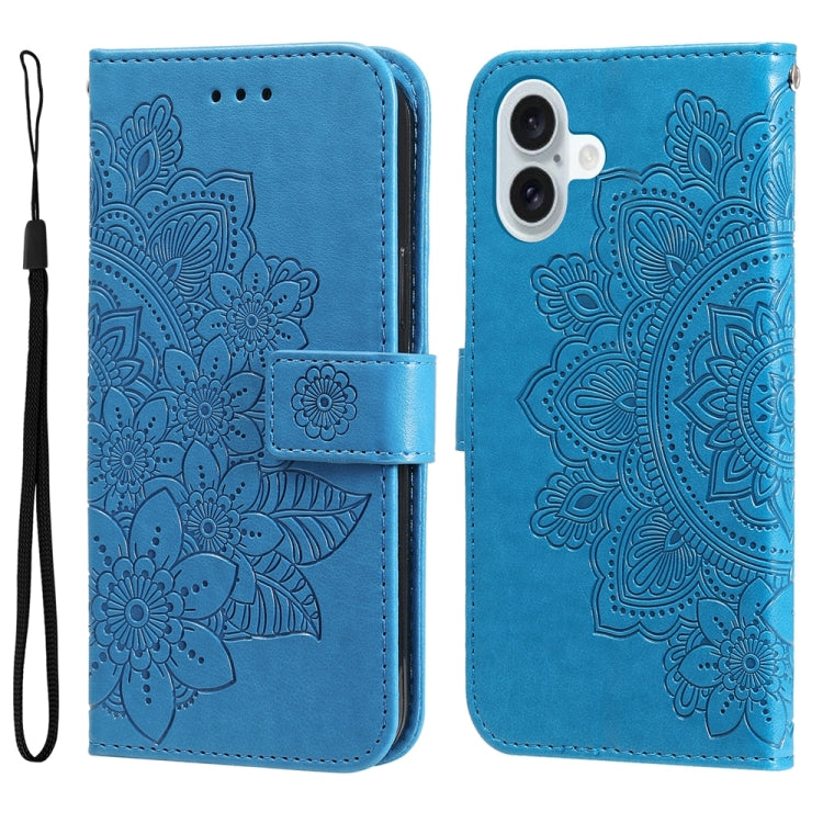 Seven-petal Flowers Embossing Leather Phone Case, For iPhone 16 Pro Max, For iPhone 16 Pro, For iPhone 16 Plus, For iPhone 16, For iPhone SE 20224, For iPhone 15 Pro Max