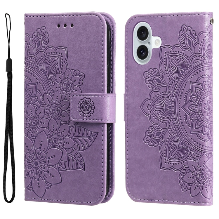 Seven-petal Flowers Embossing Leather Phone Case, For iPhone 16 Pro Max, For iPhone 16 Pro, For iPhone 16 Plus, For iPhone 16, For iPhone SE 20224, For iPhone 15 Pro Max