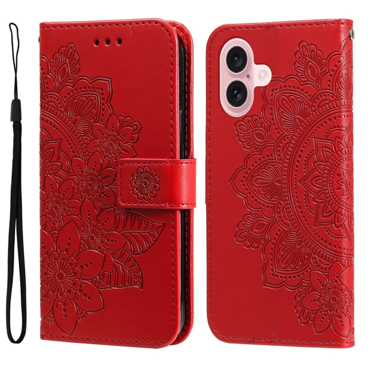 Seven-petal Flowers Embossing Leather Phone Case, For iPhone 16 Pro Max, For iPhone 16 Pro, For iPhone 16 Plus, For iPhone 16, For iPhone SE 20224, For iPhone 15 Pro Max