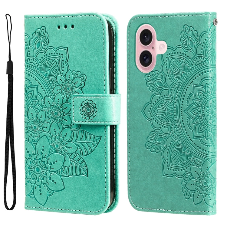 Seven-petal Flowers Embossing Leather Phone Case, For iPhone 16 Pro Max, For iPhone 16 Pro, For iPhone 16 Plus, For iPhone 16, For iPhone SE 20224, For iPhone 15 Pro Max