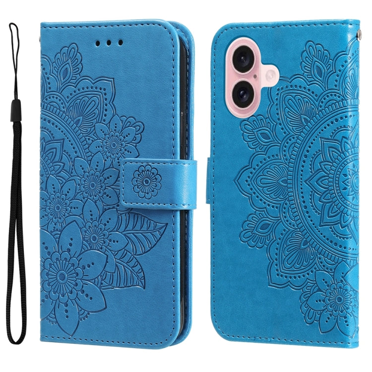 Seven-petal Flowers Embossing Leather Phone Case, For iPhone 16 Pro Max, For iPhone 16 Pro, For iPhone 16 Plus, For iPhone 16, For iPhone SE 20224, For iPhone 15 Pro Max