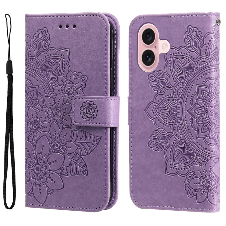 Seven-petal Flowers Embossing Leather Phone Case, For iPhone 16 Pro Max, For iPhone 16 Pro, For iPhone 16 Plus, For iPhone 16, For iPhone SE 20224, For iPhone 15 Pro Max