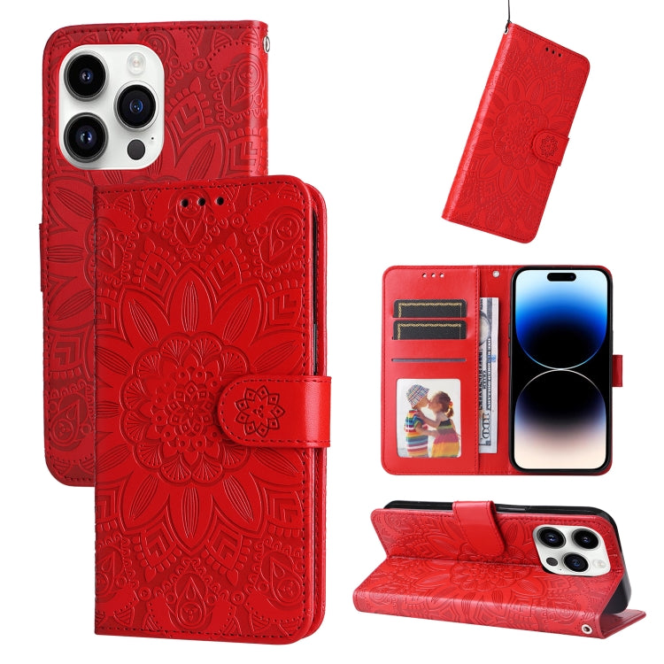 Embossed Sunflower Leather Phone Case, For iPhone 15 Pro, For iPhone 15 Plus, For iPhone 15