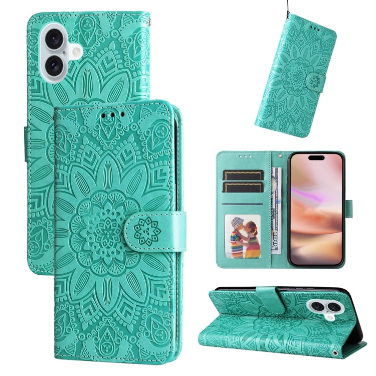 Embossed Sunflower Leather Phone Case, For iPhone 16 Pro Max, For iPhone 16 Pro, For iPhone 16 Plus, For iPhone 16, For iPhone SE 20224, For iPhone 15 Pro Max