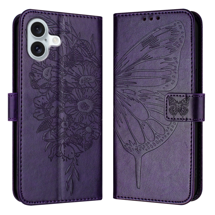 Embossed Butterfly Leather Phone Case, For iPhone 16 Pro Max, For iPhone 16 Pro, For iPhone 16 Plus, For iPhone 16