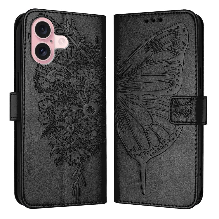 Embossed Butterfly Leather Phone Case, For iPhone 16 Pro Max, For iPhone 16 Pro, For iPhone 16 Plus, For iPhone 16