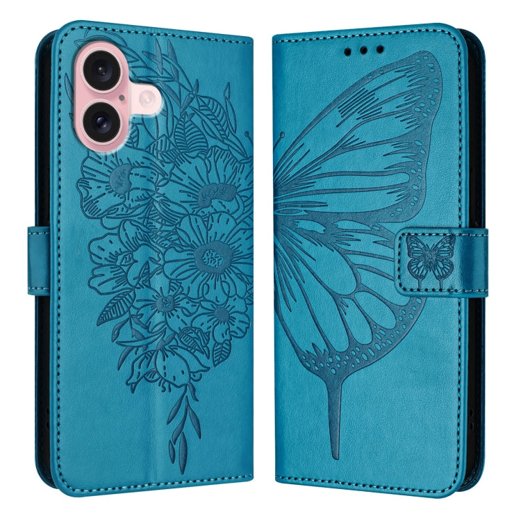 Embossed Butterfly Leather Phone Case, For iPhone 16 Pro Max, For iPhone 16 Pro, For iPhone 16 Plus, For iPhone 16