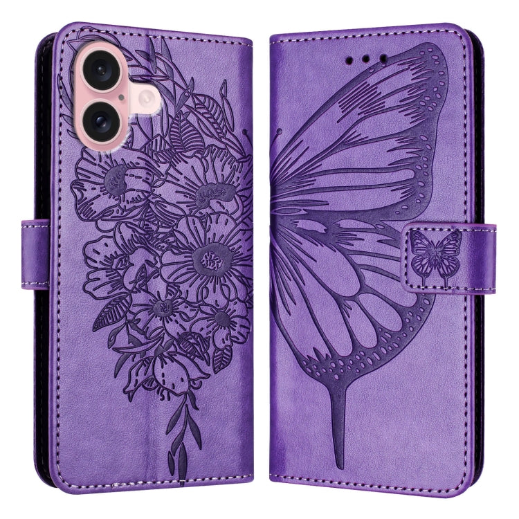 Embossed Butterfly Leather Phone Case, For iPhone 16 Pro Max, For iPhone 16 Pro, For iPhone 16 Plus, For iPhone 16