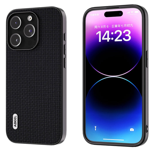 ABEEL Genuine Leather Luxury Black Edge Phone Case, For iPhone 14 Pro, For iPhone 14 Pro Max