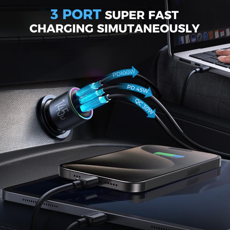 JOYROOM JR-CCN07 145W Dual PD+QC3.0 3-Port Car Charger