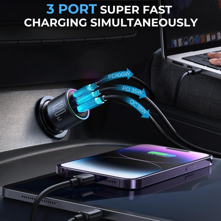 JOYROOM JR-CCN07 120W Dual PD+QC3.0 3-Port Car Charger, JR-CCN07