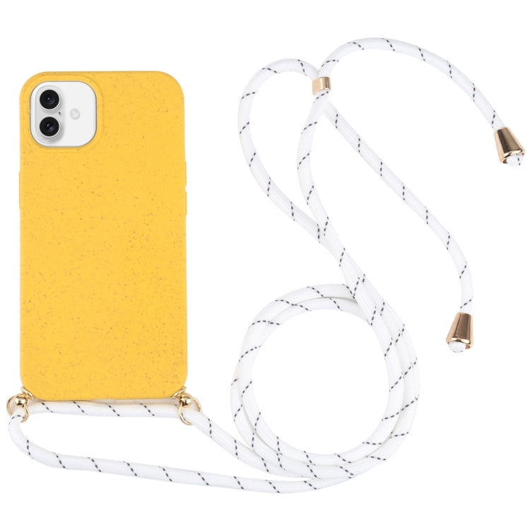 Wheat Straw TPU Shockproof Phone Case with Neck Lanyard, For iPhone 16, For iPhone 15 Pro Max, For iPhone 15 Pro