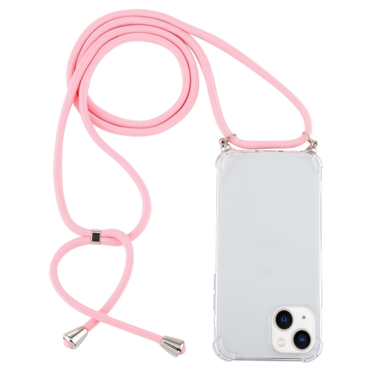 Four-Corner Shockproof Transparent TPU Case with Lanyard, For iPhone 15