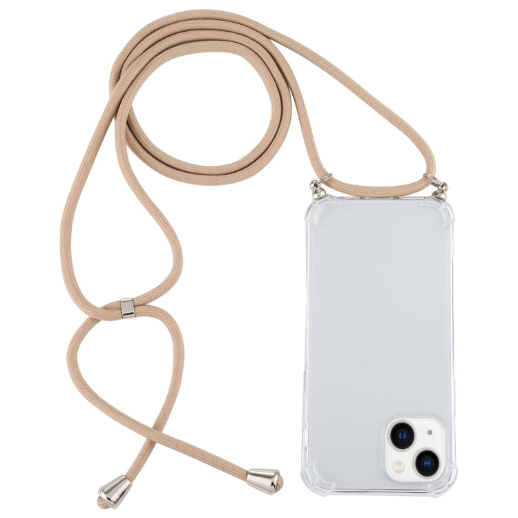 Four-Corner Shockproof Transparent TPU Case with Lanyard, For iPhone 15