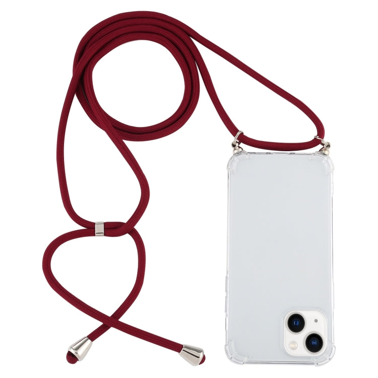 Four-Corner Shockproof Transparent TPU Case with Lanyard, For iPhone 15