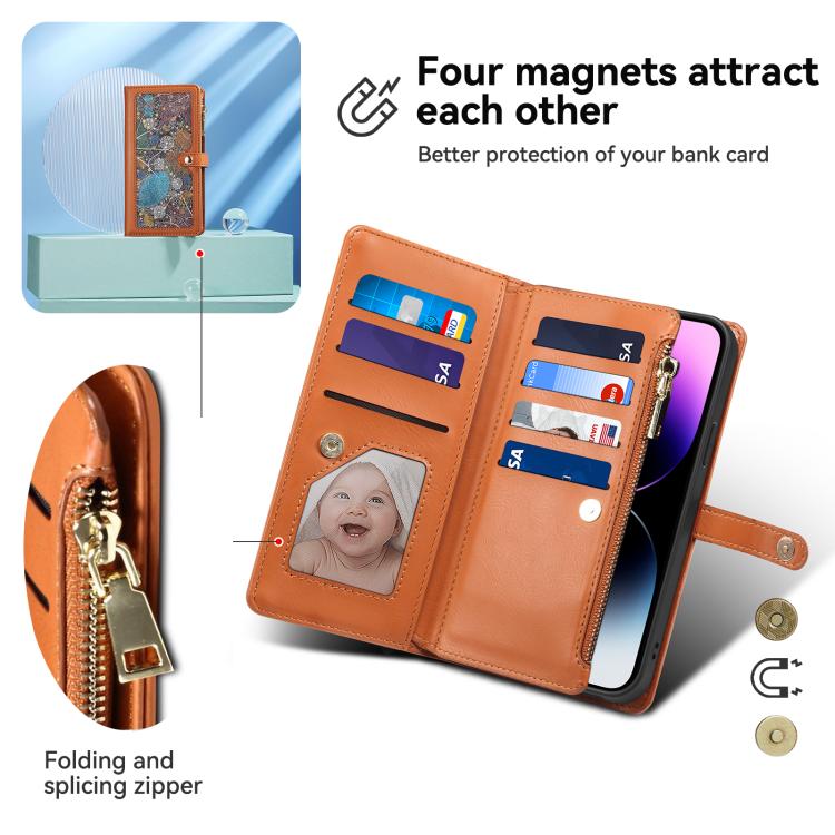 ESEBLE Star Series Lanyard Zipper Wallet RFID Leather Case, For iPhone 16e, For iPhone 16 Pro Max, For iPhone 16 Pro, For iPhone 16 Plus, For iPhone 16, For iPhone 15 Pro Max, For iPhone 15 Pro, For iPhone 15 Plus