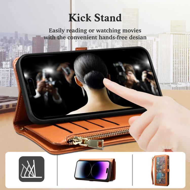 ESEBLE Star Series Lanyard Zipper Wallet RFID Leather Case, For iPhone 16e, For iPhone 16 Pro Max, For iPhone 16 Pro, For iPhone 16 Plus, For iPhone 16, For iPhone 15 Pro Max, For iPhone 15 Pro, For iPhone 15 Plus