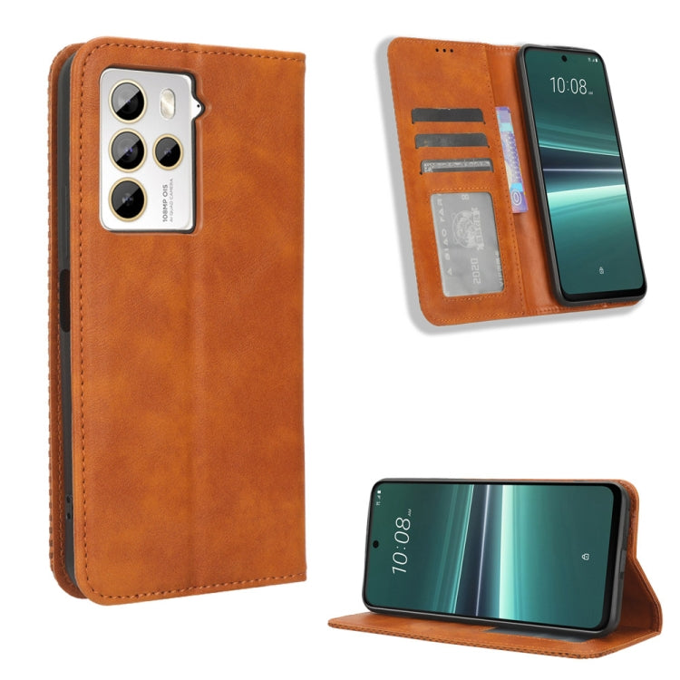 Magnetic Buckle Retro Texture Leather Phone Case, For HTC U24 Pro, For HTC U23 / U23 Pro