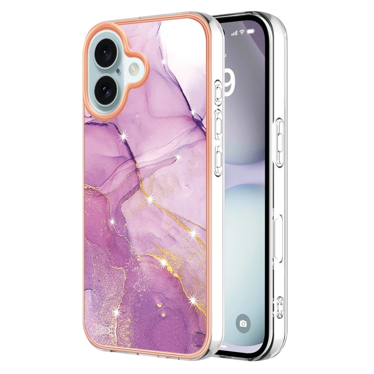 Electroplating Marble Pattern Dual-side IMD TPU Shockproof Phone Case, For iPhone 16 Pro Max, For iPhone 16 Pro, For iPhone 16 Plus, For iPhone 16, For iPhone 15 Pro Max