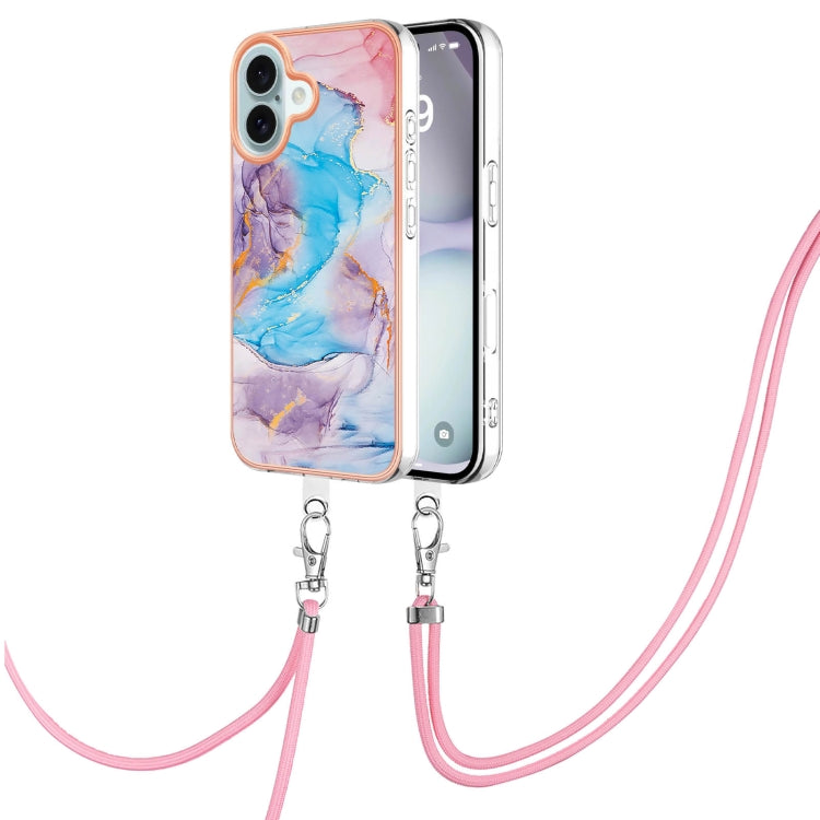 Electroplating Pattern IMD TPU Shockproof Case with Neck Lanyard, For iPhone 16 Pro Max, For iPhone 16 Pro, For iPhone 16 Plus, For iPhone 16, For iPhone 15 Pro Max