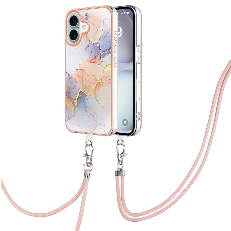 Electroplating Pattern IMD TPU Shockproof Case with Neck Lanyard, For iPhone 16 Pro Max, For iPhone 16 Pro, For iPhone 16 Plus, For iPhone 16, For iPhone 15 Pro Max