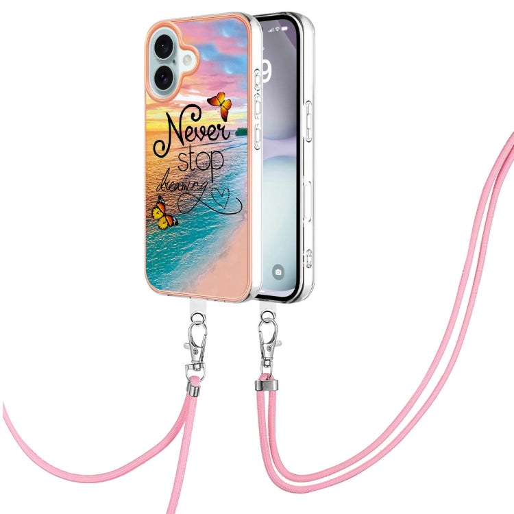 Electroplating Pattern IMD TPU Shockproof Case with Neck Lanyard, For iPhone 16 Pro Max, For iPhone 16 Pro, For iPhone 16 Plus, For iPhone 16, For iPhone 15 Pro Max