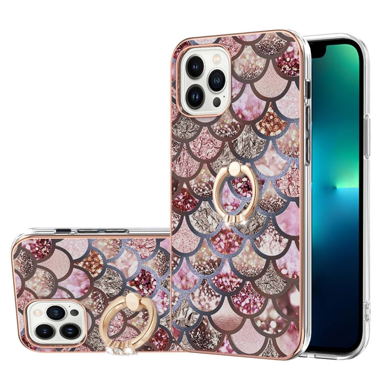 Electroplating Pattern IMD TPU Shockproof Case with Rhinestone Ring Holder, For iPhone 16 Pro Max, For iPhone 16 Pro, For iPhone 16 Plus, For iPhone 16, For iPhone 15 Pro Max