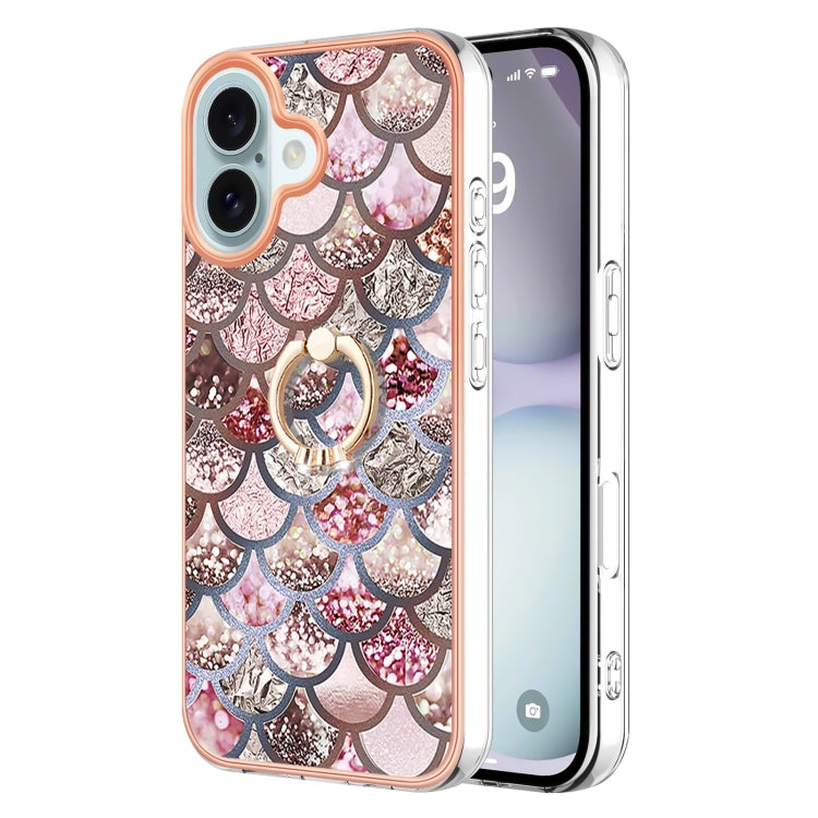 Electroplating Pattern IMD TPU Shockproof Case with Rhinestone Ring Holder, For iPhone 16 Pro Max, For iPhone 16 Pro, For iPhone 16 Plus, For iPhone 16, For iPhone 15 Pro Max