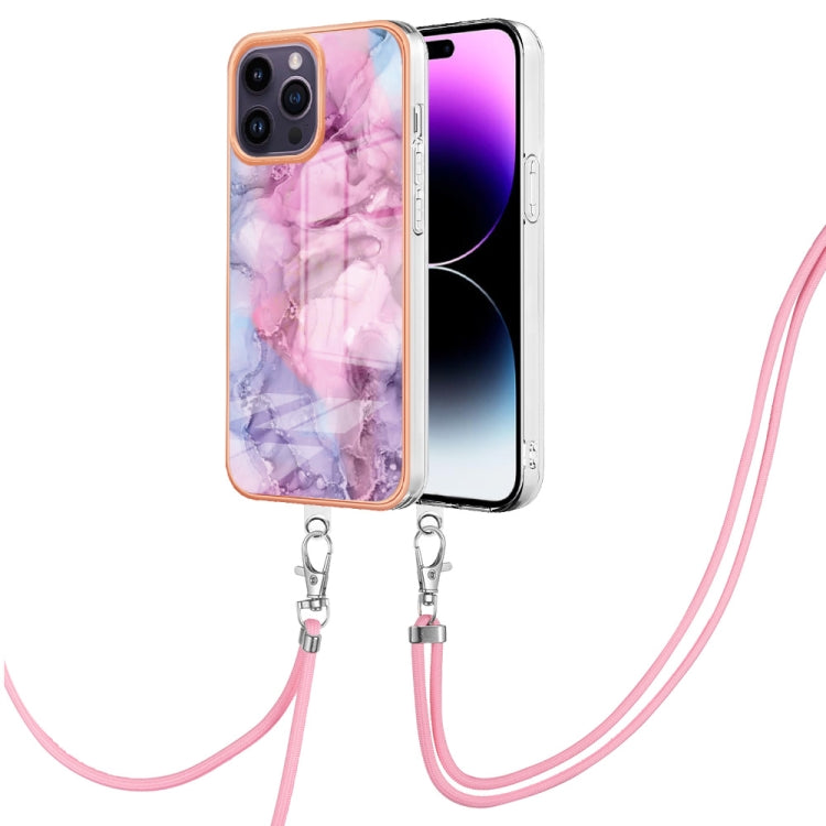 Electroplating Marble Dual-side IMD Phone Case with Lanyard, For iPhone 16 Pro Max, For iPhone 16 Pro, For iPhone 16 Plus, For iPhone 16, For iPhone 15 Pro Max