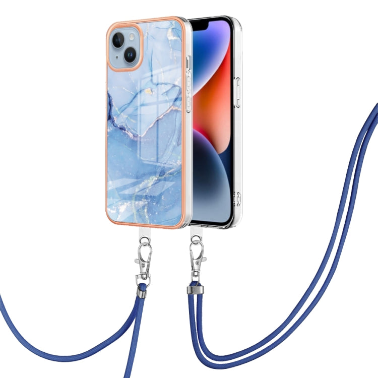 Electroplating Marble Dual-side IMD Phone Case with Lanyard, For iPhone 15 Pro, For iPhone 15 Plus, For iPhone 15