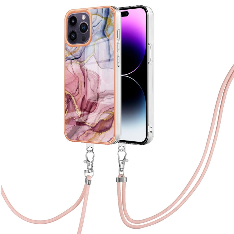 Electroplating Marble Dual-side IMD Phone Case with Lanyard, For iPhone 16 Pro Max, For iPhone 16 Pro, For iPhone 16 Plus, For iPhone 16, For iPhone 15 Pro Max