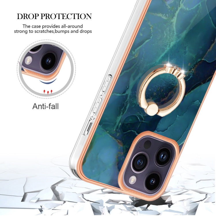 Electroplating Marble Dual-side IMD Phone Case with Ring, For iPhone 15 Pro Max, For iPhone 15 Pro, For iPhone 15 Plus, For iPhone 15