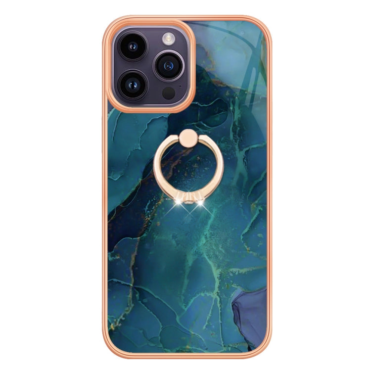 Electroplating Marble Dual-side IMD Phone Case with Ring, For iPhone 15 Pro, For iPhone 15 Plus, For iPhone 15