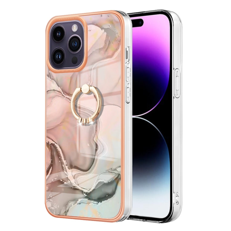 Electroplating Marble Dual-side IMD Phone Case with Ring, For iPhone 15 Pro, For iPhone 15 Plus, For iPhone 15