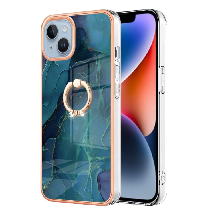 Electroplating Marble Dual-side IMD Phone Case with Ring, For iPhone 15 Pro, For iPhone 15 Plus, For iPhone 15