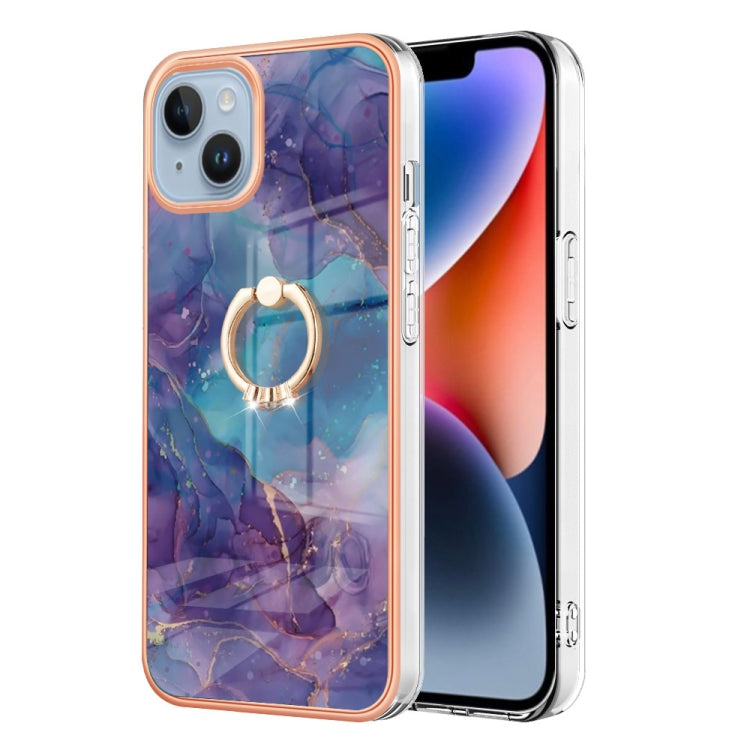 Electroplating Marble Dual-side IMD Phone Case with Ring, For iPhone 15 Pro, For iPhone 15 Plus, For iPhone 15