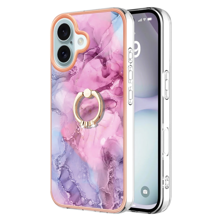 Electroplating Marble Dual-side IMD Phone Case with Ring, For iPhone 16 Pro Max, For iPhone 16 Pro, For iPhone 16 Plus, For iPhone 16, For iPhone 15 Pro Max