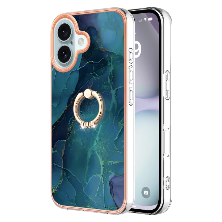 Electroplating Marble Dual-side IMD Phone Case with Ring, For iPhone 16 Pro Max, For iPhone 16 Pro, For iPhone 16 Plus, For iPhone 16, For iPhone 15 Pro Max