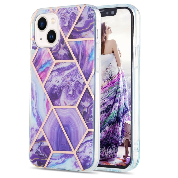 Electroplating Splicing Marble Flower Pattern Dual-side IMD TPU Shockproof Phone Case, For iPhone 15 Pro, For iPhone 15 Plus, For iPhone 15