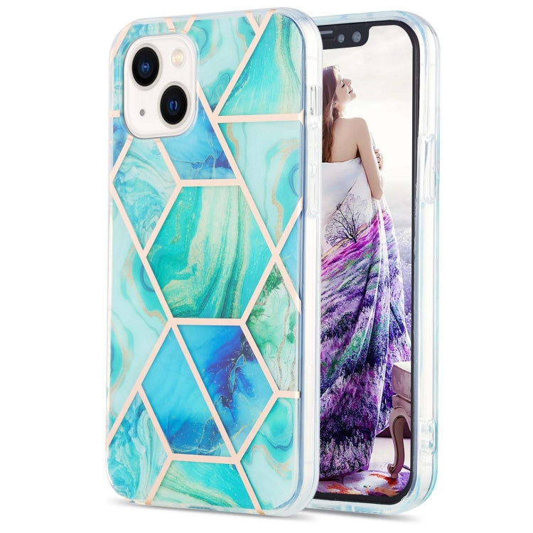 Electroplating Splicing Marble Flower Pattern Dual-side IMD TPU Shockproof Phone Case, For iPhone 15 Pro, For iPhone 15 Plus, For iPhone 15