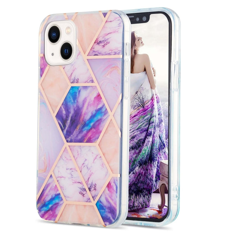 Electroplating Splicing Marble Flower Pattern Dual-side IMD TPU Shockproof Phone Case, For iPhone 15 Pro, For iPhone 15 Plus, For iPhone 15