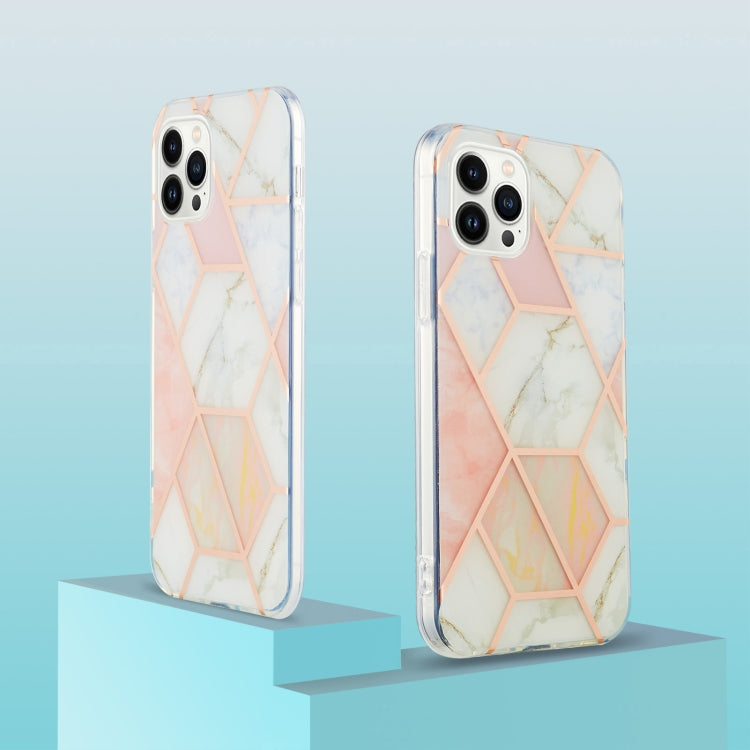 Electroplating Splicing Marble Flower Pattern Dual-side IMD TPU Shockproof Phone Case, For iPhone 15 Pro, For iPhone 15 Plus, For iPhone 15