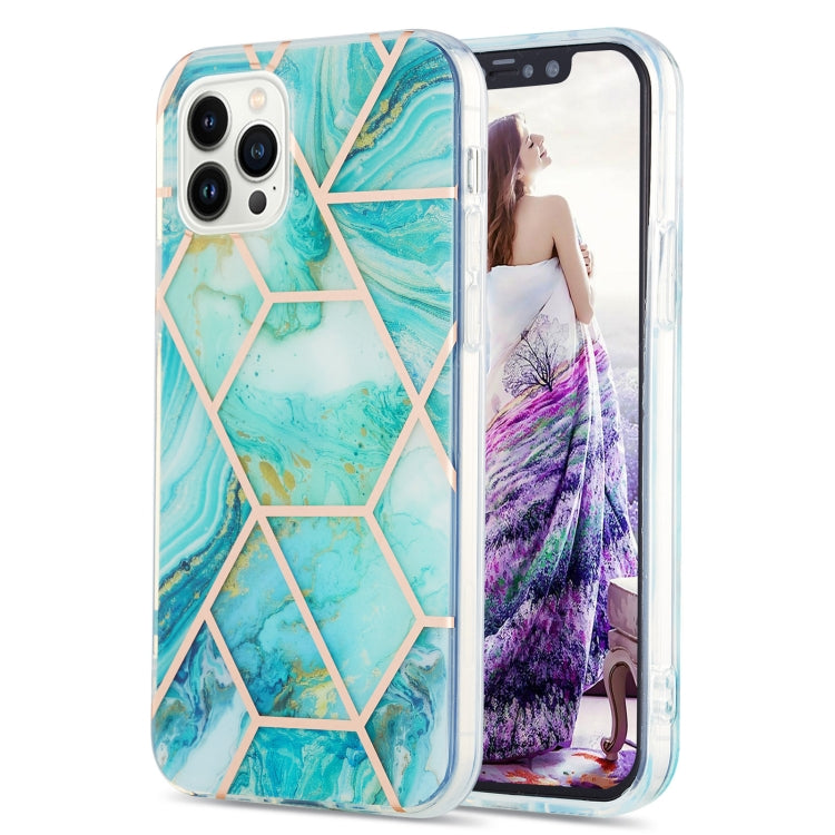 Electroplating Splicing Marble Flower Pattern Dual-side IMD TPU Shockproof Phone Case, For iPhone 15 Pro, For iPhone 15 Plus, For iPhone 15