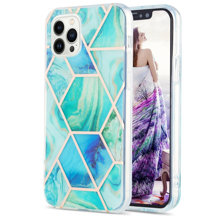 Electroplating Splicing Marble Flower Pattern Dual-side IMD TPU Shockproof Phone Case, For iPhone 15 Pro, For iPhone 15 Plus, For iPhone 15