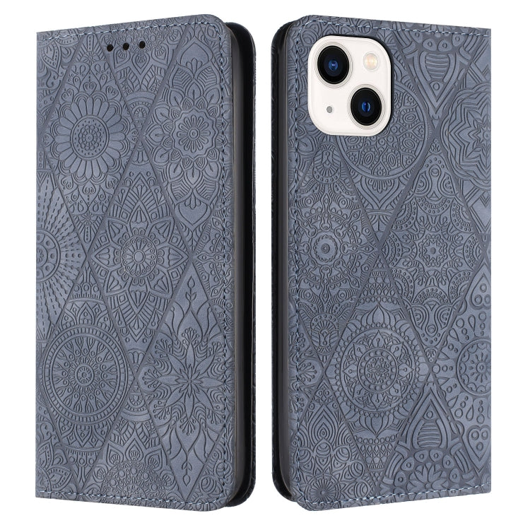 Ethnic Embossed Adsorption Leather Phone Case, For iPhone 15 Plus, For iPhone 15