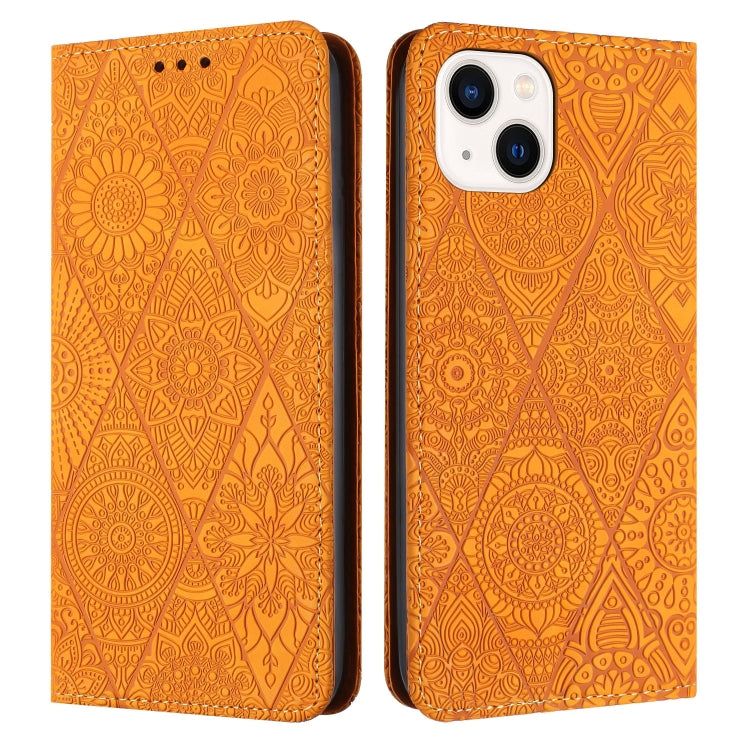 Ethnic Embossed Adsorption Leather Phone Case, For iPhone 15 Plus, For iPhone 15